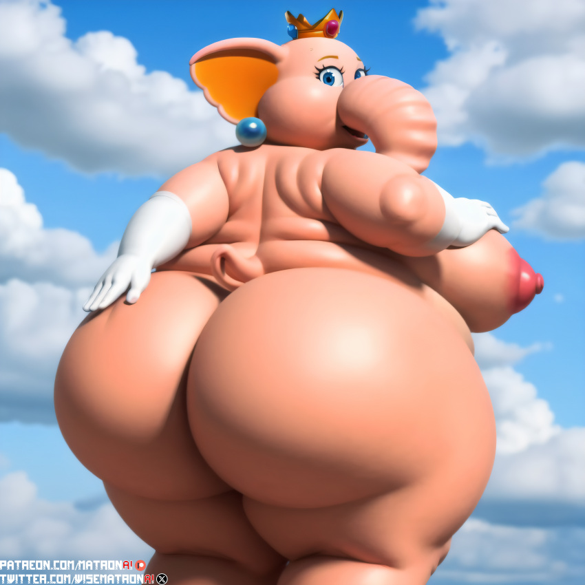 1girls 4k ai_generated anthro ass bbw belly big_ass big_belly butt_focus elephant elephant_peach female female_only furry highres mario_(series) massive_ass massive_belly massive_thighs matronai_(artist) nintendo nipples nude nude_female obese obese_anthro obese_female outdoors patreon patreon_username pink_skin pinup princess princess_peach sideboob solo ssbbw stable_diffusion super_mario_bros._wonder thick_legs thick_thighs twitter_username