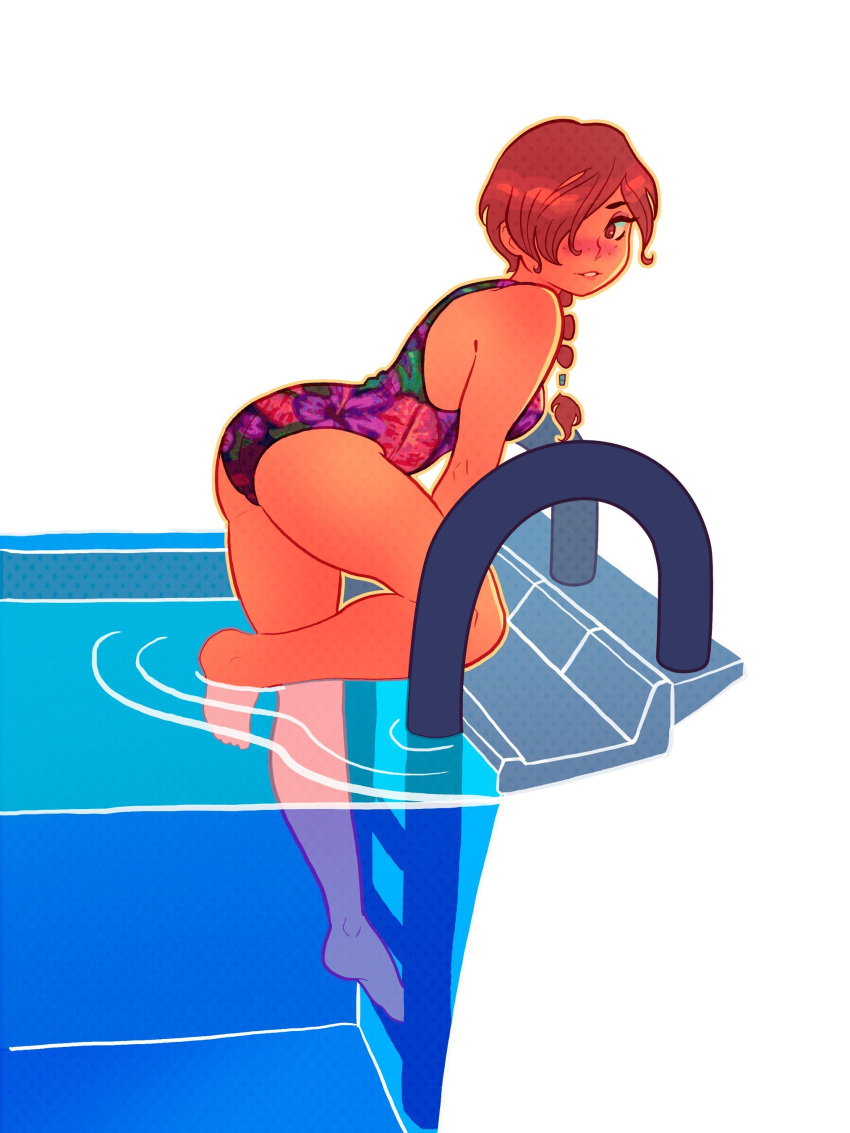 aubrey_(sea_legs) braid braided_hair female freckles getting_out_of_pool hair_over_one_eye ndasfw one-piece_swimsuit pool pool_ladder red_hair sea_legs swimsuit tanned_female tanned_skin