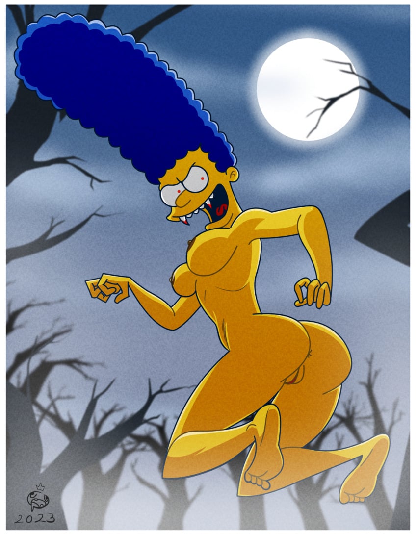 1girls big_breasts blue_hair completely_nude completely_nude_female female female_focus female_only halloween marge_simpson mature_female milf mother the_simpsons tlajolote_(artist) treehouse_of_horror vampire vampire_girl yellow_body yellow_skin