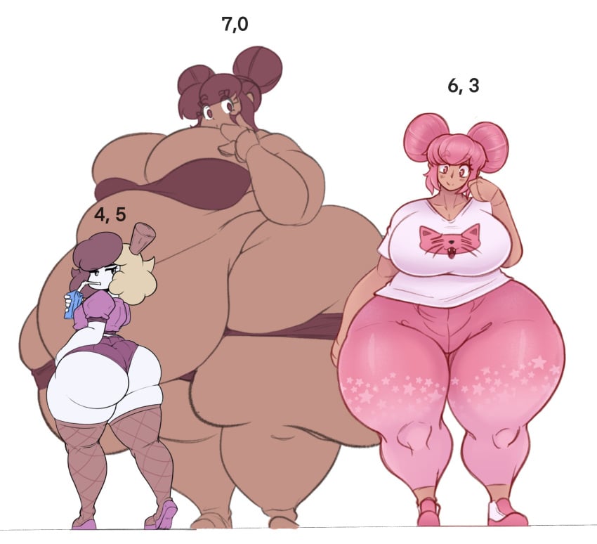 2girls ass bbw belly belly_overhang big_ass big_breasts bottom_heavy breasts color_edit double_bun female female_focus female_only fiffer flake_(fiffer) height_chart height_difference hips huge_ass huge_belly huge_breasts huge_thighs jenny_(fiffer) large_ass large_breasts larger_female multiple_girls overweight overweight_female paintmeanon pink_hair short_hair shortstack size_difference smaller_female thick_ass thick_thighs thighs two_tone_hair wide_hips