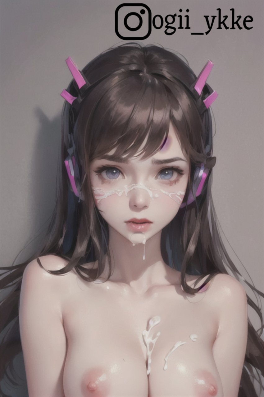 1girls ai_generated cosplay cum cum_drip cum_in_ass cum_in_mouth cum_inside cum_on_body cum_on_breasts cumshot d.va d.va_(cosplay) female female_only overwatch overwatch_2 overweight_female solo