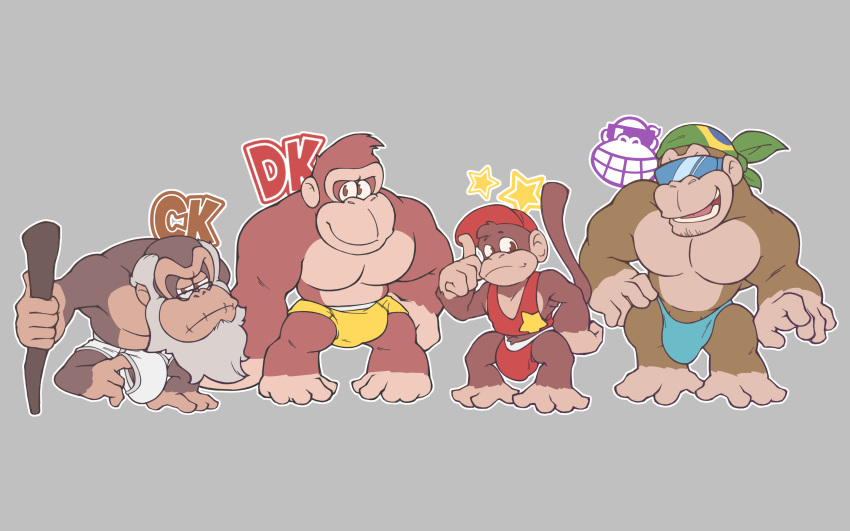 absurd_res ape bulge clothing cranky_kong diddy_kong donkey_kong donkey_kong_(series) flaccid funky_kong haplorhine hi_res hikiganebousou male male_only mammal nintendo non-human non-human_only primate toony underwear