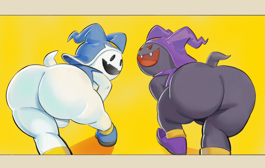 2boys absurd_res anthro ass atlus backsack balls bent_over black_body black_frost boots clothing demon duo footwear genitals hat headgear headwear hi_res jack_frost_(megami_tensei) male male/male male_only megami_tensei multiple_boys nondelismell presenting presenting_hindquarters sega snowman white_body