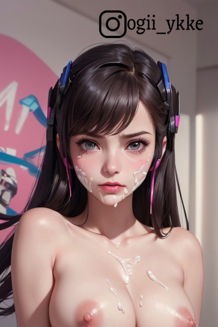 1girls ai_generated cosplay cum cum_drip cum_in_mouth cum_in_pussy cum_on_body cum_on_breasts cum_on_face cumshot d.va d.va_(cosplay) female female_only overwatch overwatch_2 overweight_female solo video_games