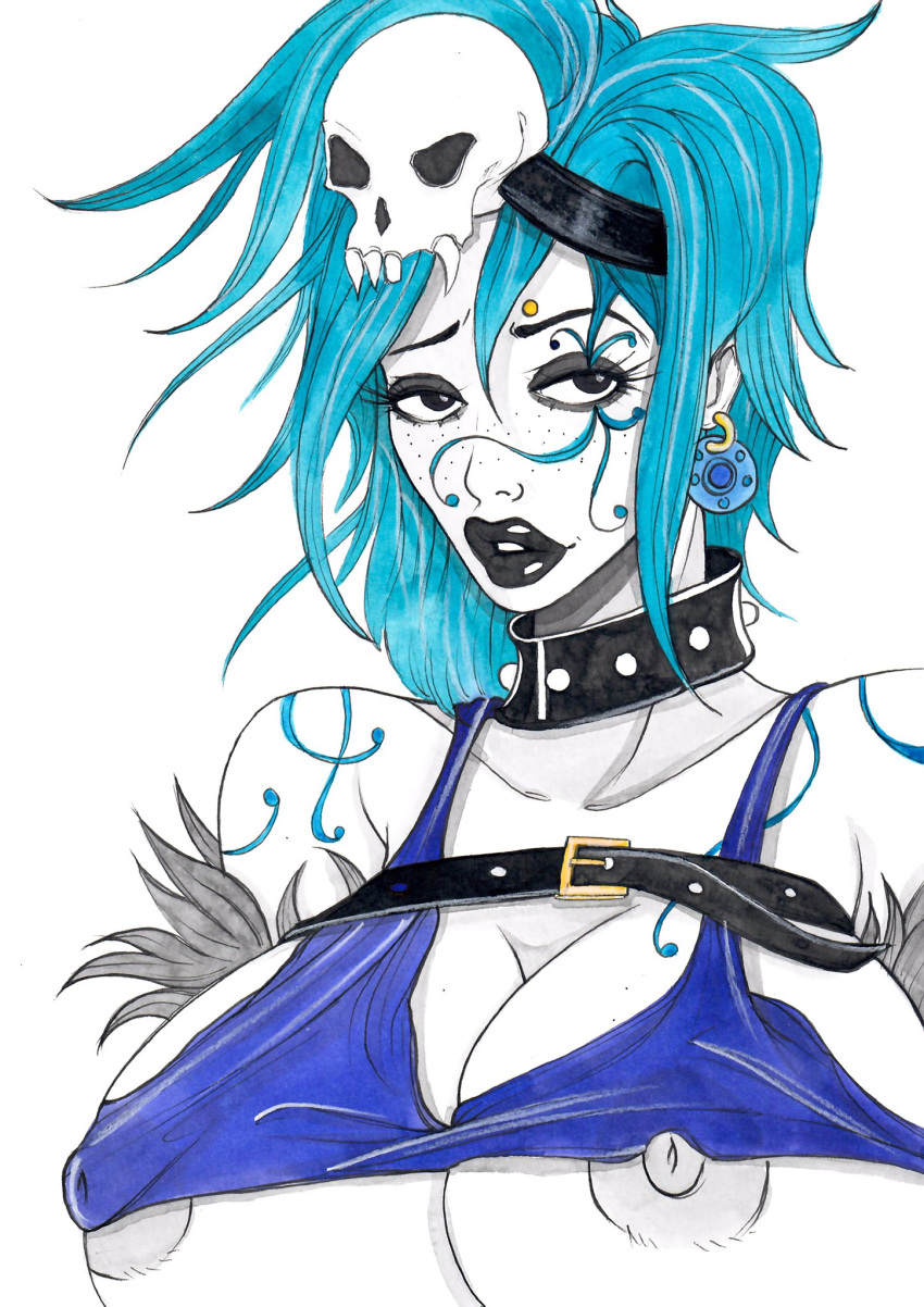 bimbo blue_hair majorspacegoat slutty_outfit tagme