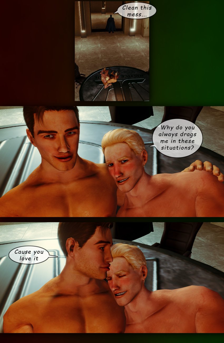 3d_(artwork) barry_allen batman comic dc_comics gay green_lantern hal_jordan hugging male male/male male_only naked naked_male post_orgasm smiling the_flash_(series) yaoi