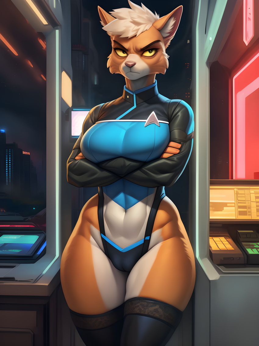 absurd_res ai_generated anthro arms_crossed dr._t'ana furry hi_res looking_away neocorai skimpy star_trek star_trek_lower_decks uniform