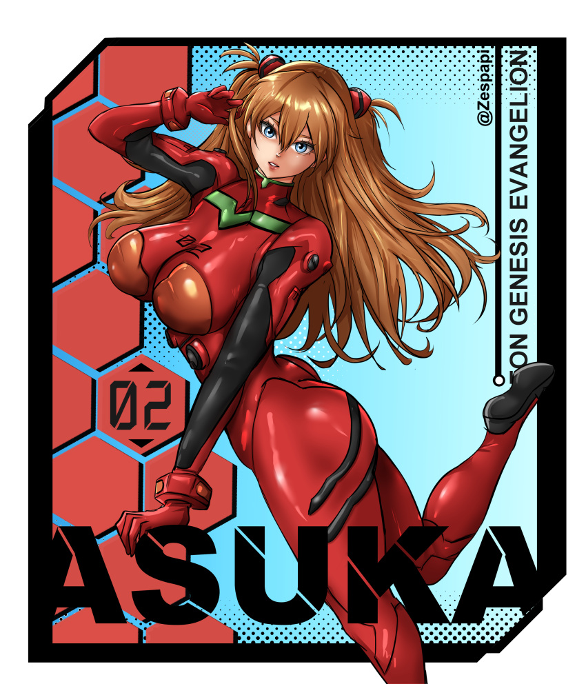 1girls ass asuka_langley_sohryu big_breasts blue_eyes bodysuit breasts brown_hair clothing female female_only hair huge_breasts legs long_hair neon_genesis_evangelion red_bodysuit solo solo_female thighs tight_clothes tight_clothing zespapi