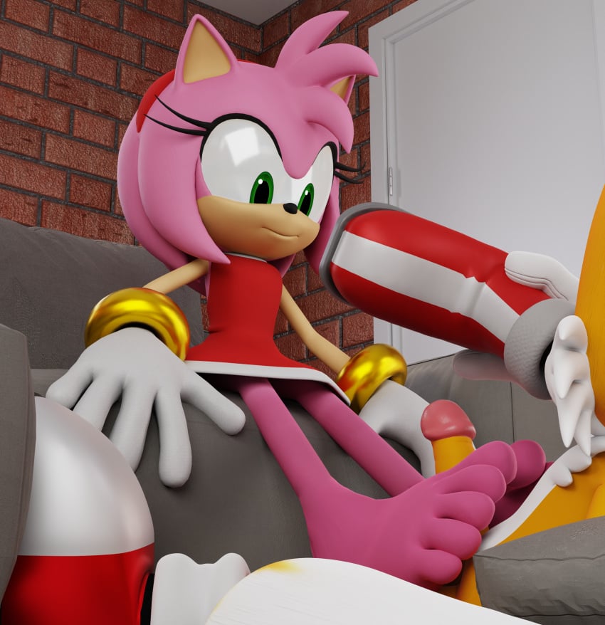 1boy 1female 1girls 1male 3d 3d_(artwork) 5_toes amy_rose duo feet female footjob jony1991 male miles_prower penis soles sonic_(series) tails toes