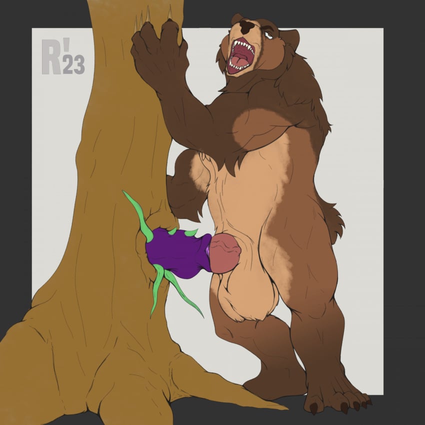 animal_genitalia anthro arthropod arthropod_abdomen arthropod_abdomen_penetration balls bear big_balls big_penis biped brown_bear brown_body brown_fur chubby_anthro chubby_male duo erection feral fur genitals grizzly_bear hair hi_res insects kuruk_(character) living_condom male mammal mane mane_hair nude penetration penis plantigrade redeyedwolf sex sheath slightly_chubby tail third-party_edit ursine