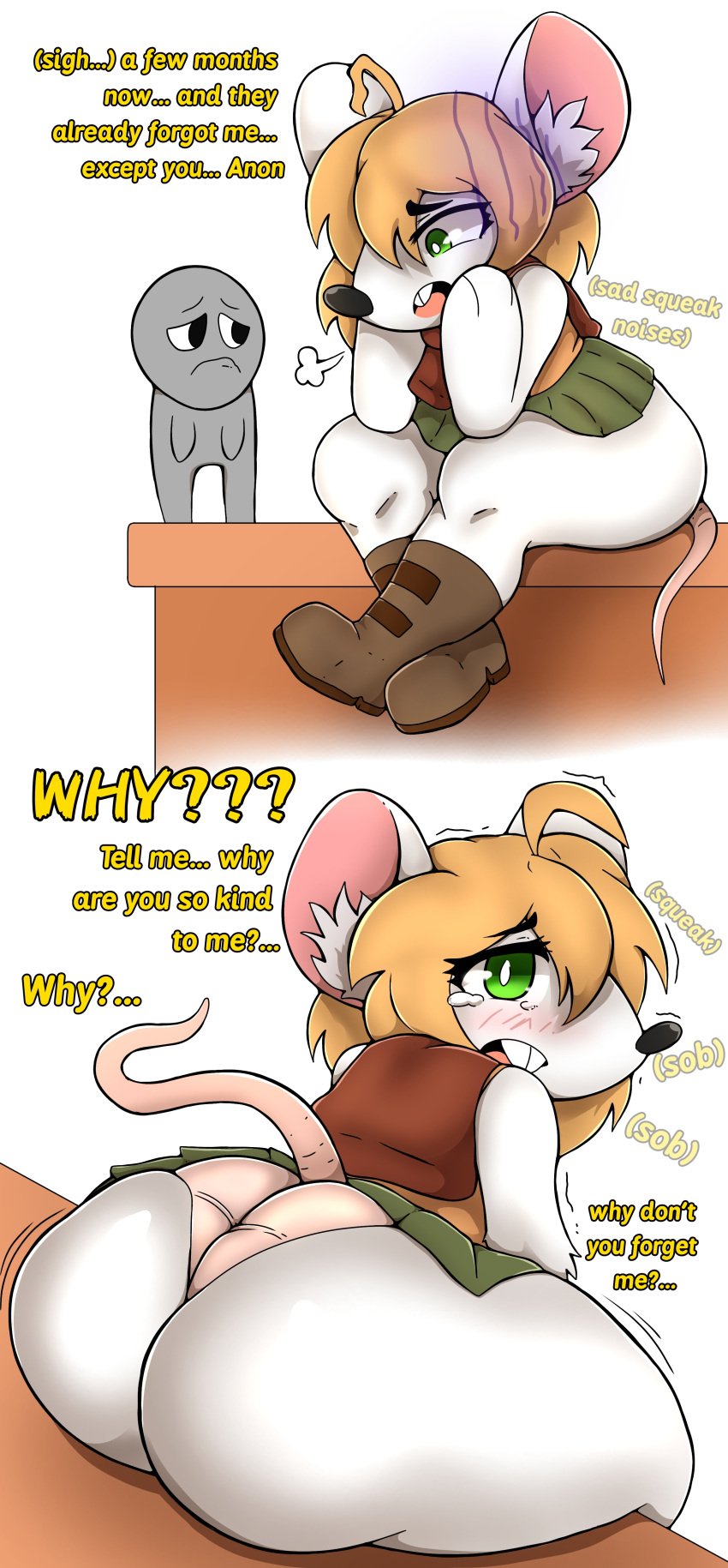 anon ashley_graham ass big_ass big_butt blonde_hair boots crying crying_with_eyes_open cute frederickjdraws furry legs mouse mouse_ears mouse_girl mouse_humanoid mouse_tail moushley panties resident_evil resident_evil_4 resident_evil_4_remake shortstack showing_ass silly skirt skirt_up thick_ass thick_legs thick_thighs underwear white_background white_body white_fur wide_hips wide_thighs