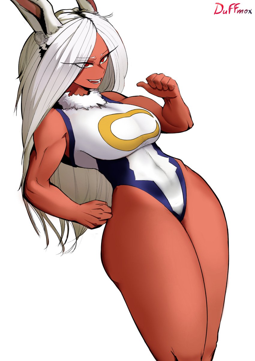 1girls dark_skin duffmox female female_only hair huge_breasts long_hair miruko muscle_girl my_hero_academia rabbit_ears rabbit_girl rabbit_humanoid red_eyes smile white_hair