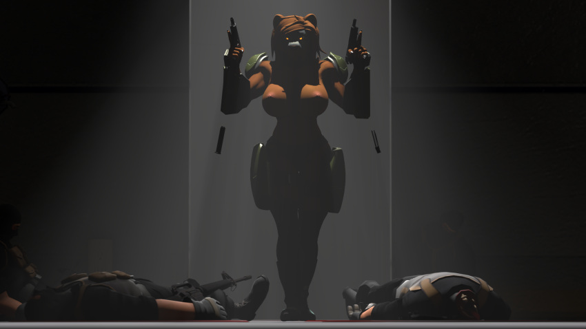 3d almost_naked anthro bear big_breasts blood breasts dasha_(petruz) furry gore gun half-dressed magazine mercenary morwlf_(artist) petruz_(copyright) pistol sfm source_filmmaker weapon