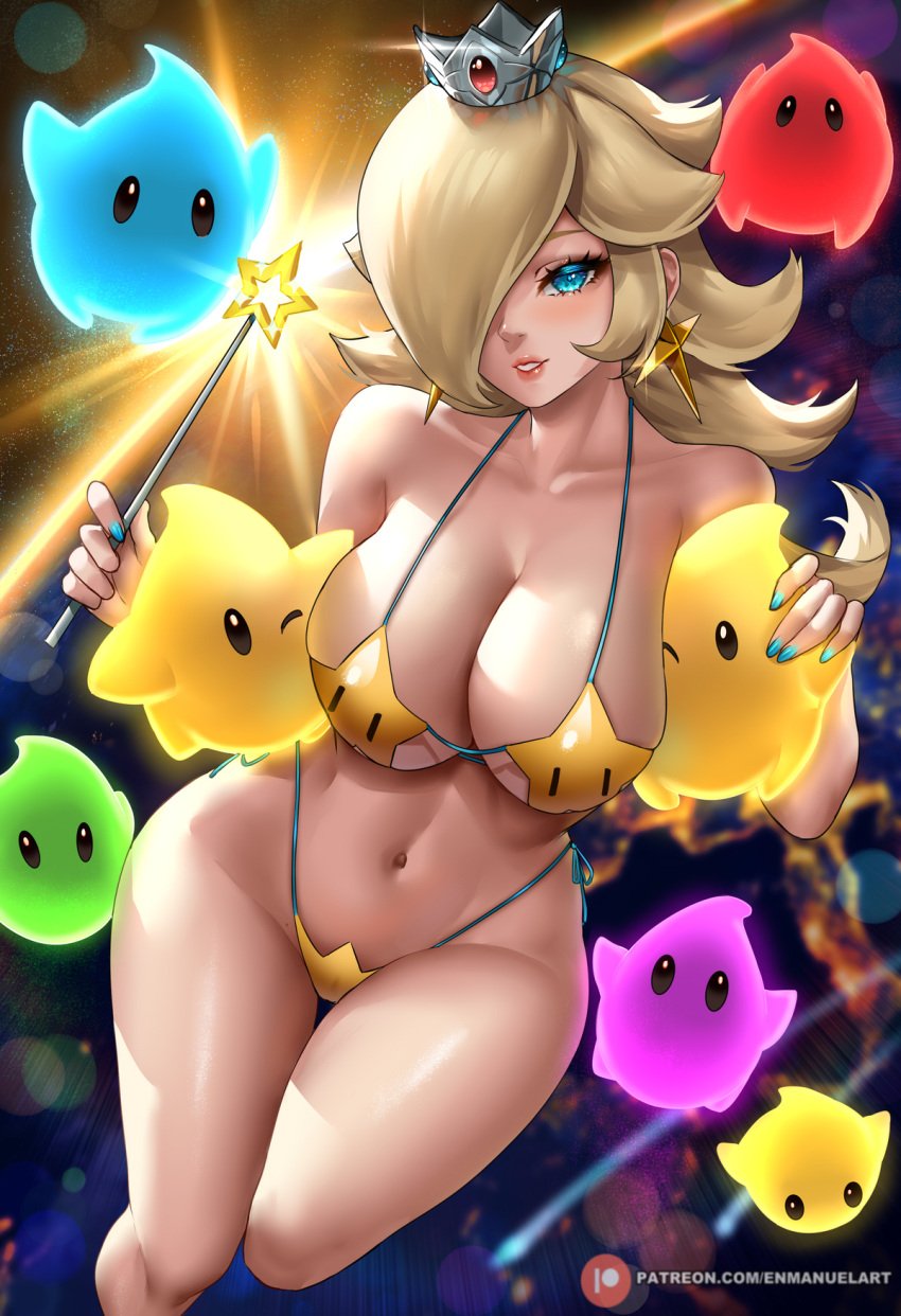 1girls ass big_ass big_breasts big_thighs bikini blonde_hair blue_eyes breasts butt cleavage crown enmanuelart20 female hips huge_ass huge_breasts huge_thighs large_breasts light-skinned_female light_skin long_hair looking_at_viewer luma luma_bikini mario_(series) nintendo princess_rosalina star_bikini stars super_mario_galaxy tagme thick_thighs thighs wide_hips