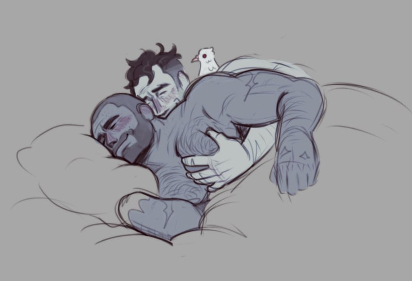 2boys amputated_hand archimedes babe_wake_up_new_ifyunoyuno_drawing bearded bird blush blushing chest_hair cuddling dhmu dove doves duo duo_focus engineer engineer_(team_fortress_2) gay i'm_sobbing ifyunoyuno in_bed male male/male male_focus male_only medic medic_(team_fortress_2) muscular muscular_male pigeon scars sleeping team_fortress_2 they're_so_cute_i'm_going_to_play_in_the_traffic this_is_so_good valve wholesome