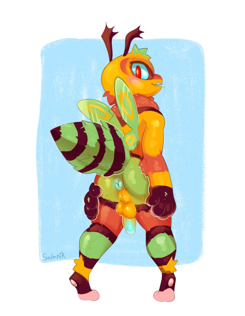 anal anthro arthropod ass bee feral fluffy furry genitals hi_res hymenopteran insects invalid_color invalid_tag male male/male penis solo soolopik testis tongue yiff