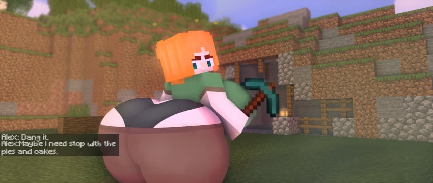 1girls 3d alex_(minecraft) ass ass_cleavage ass_focus ass_window big_ass breasts cappuccinodrinker english_text female female_focus female_only green_eyes hips hyper hyper_breasts large_ass large_breasts looking_back microsoft mine-imator minecraft mojang nipple_bulge orange_hair panties pickaxe sideass square_head text thick_thighs thighs underwear wardrobe_malfunction wide_hips