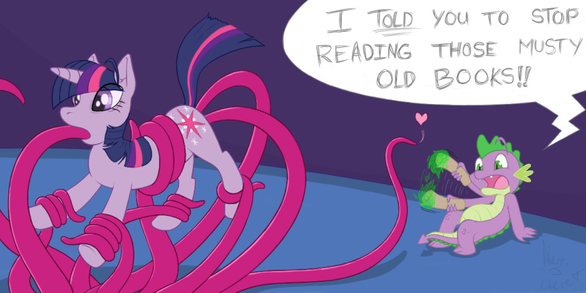 dragon equine female feral friendship_is_magic j-neko male my_little_pony spike_(mlp) straight_hair tentacle twilight_sparkle_(mlp) unicorn