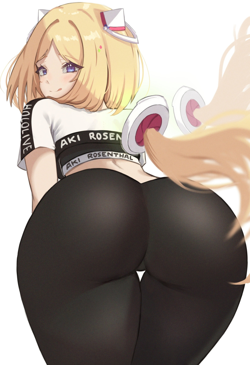 1girls aki_rosenthal ass_up bent_over bike_shorts bubble_butt cameltoe character_name female heart-shaped_ass heart-shaped_butt heart_butt heart_shaped_ass heart_shaped_butt hololive hololive_gen_1 hololive_japan huge_ass licking_lips looking_back nyutan rear_view short_sleeves spats thigh_gap virtual_youtuber