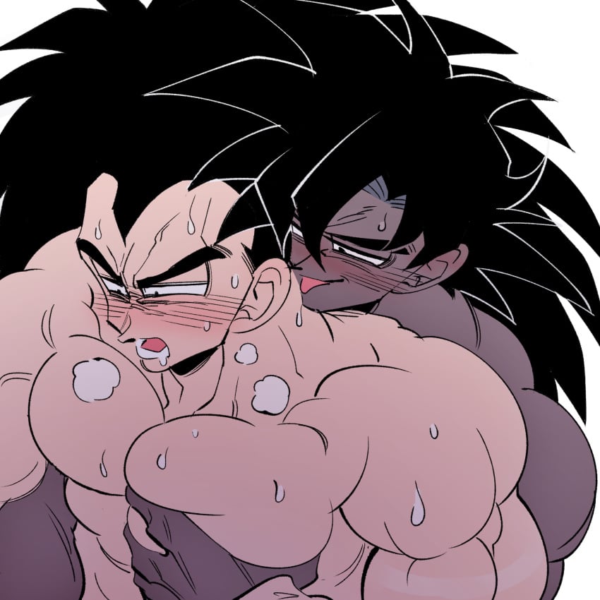 2boys bara couple dark-skinned_male dark_skin dragon_ball dragon_ball_z drooling gay grabbing grabbing_from_behind groping half-closed_eyes highres large_pectorals licking licking_neck male_focus mature_male mouth_drool multiple_boys muscular muscular_male out-of-frame_censoring pectorals raditz reach-around receding_hairline short_hair sideburns spiked_hair sweat torogao tullece turles upper_body very_sweaty yaoi yoram551