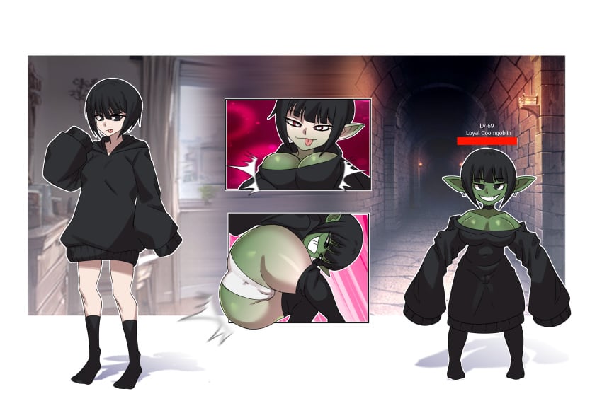 ass_expansion bimbo bimbo_body bimbofication bimbofied brainwashing breast_expansion clare_(erasethismail) erasethismail female goblin goblin_female goblinification huge_ass huge_breasts shortstack shortstackification skin_color_change thick_thighs thigh_expansion transformation transformation_sequence wide_hips