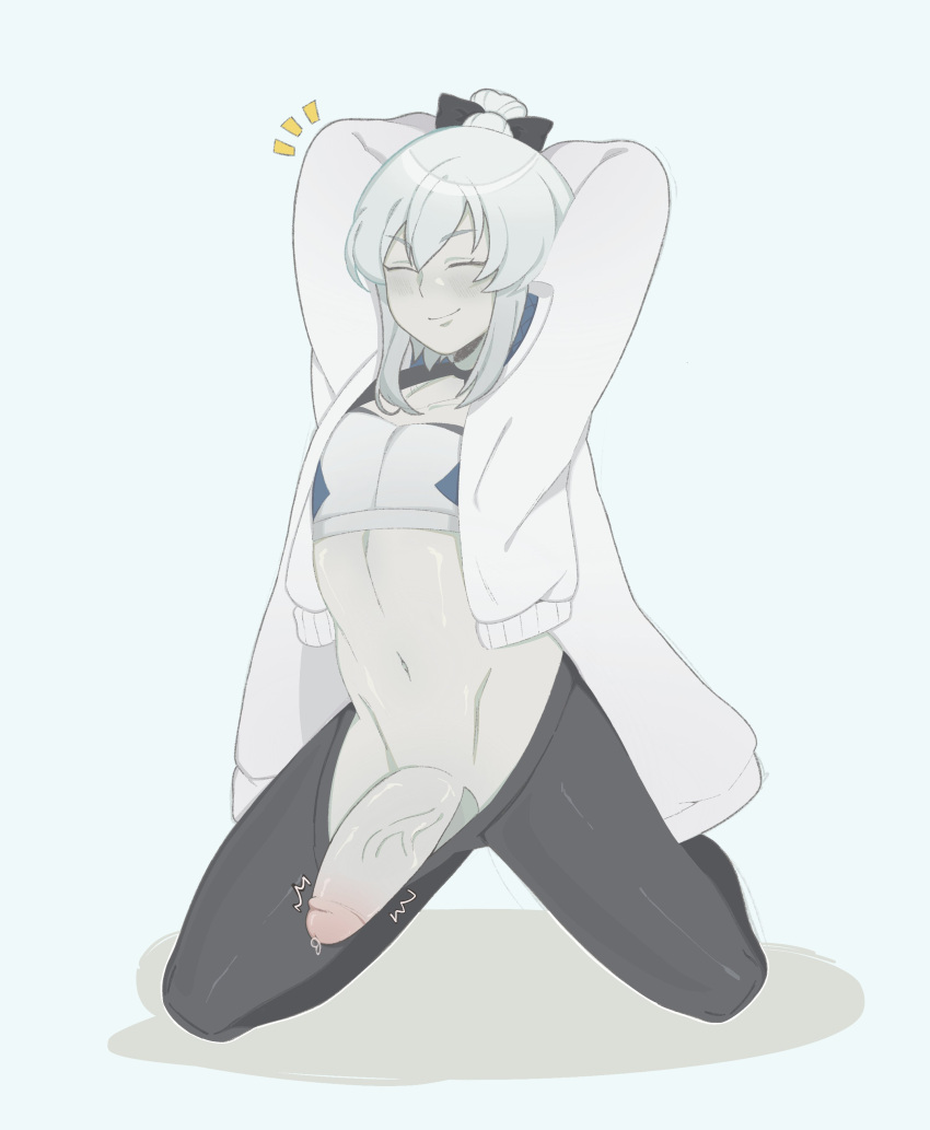 1boy 2d anno_morana big_penis femboy penis_out simple_background solo_male stretching virtual_youtuber vtuber