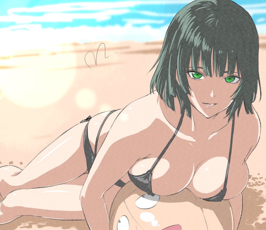 1girls 2023 9431116 adult_female beach big_breasts bikini bikini_bottom bikini_top black_bikini bob_cut breast_focus breast_press breasts cleavage cleavage_focus day daytime female female_only fubuki_(one-punch_man) green_eyes green_hair large_breasts light-skinned_female light_skin looking_at_viewer one-punch_man realistic_breast_size saitama short_hair solo_female solo_focus straight_hair superhero superheroine