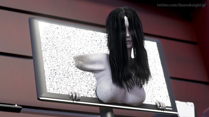 3d hair_over_face horror pale-skinned_female the_ring tv_screen yamamura_sadako