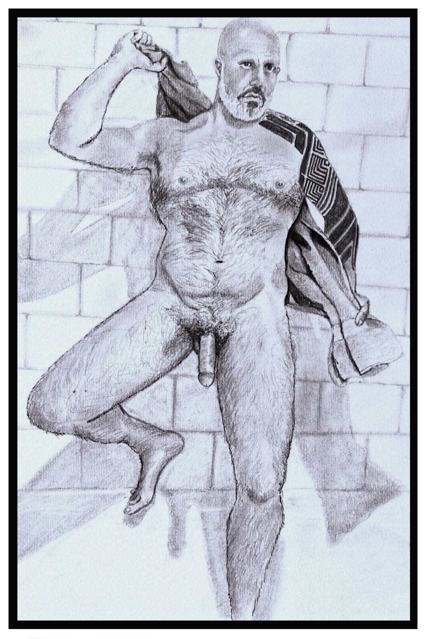 45_voltz cock_out daddy daddy_kink dick gay gay_male hairy_male hand_drawn male_only naked naked_male pencil pencil_(artwork) pencil_sketch sketches_by_adab tattoo tattooed_arm tattooed_male towel_boy