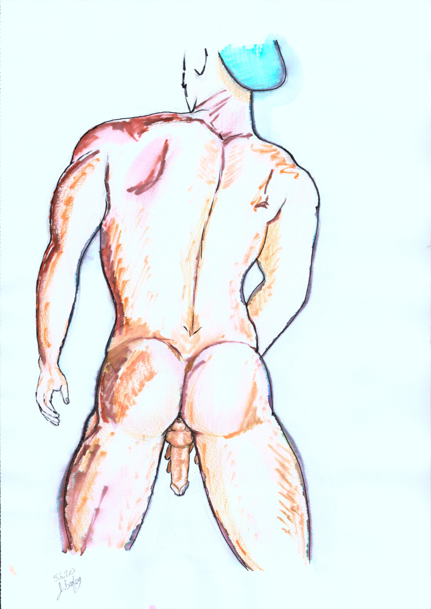 anus ass ass butt_crack gay gay_art hand_drawn ink_art male_only marker_(artwork) marker_(medium) mixed_media muscular muscular_male naked naked_male pen_(artwork) sketch sketches_by_adab