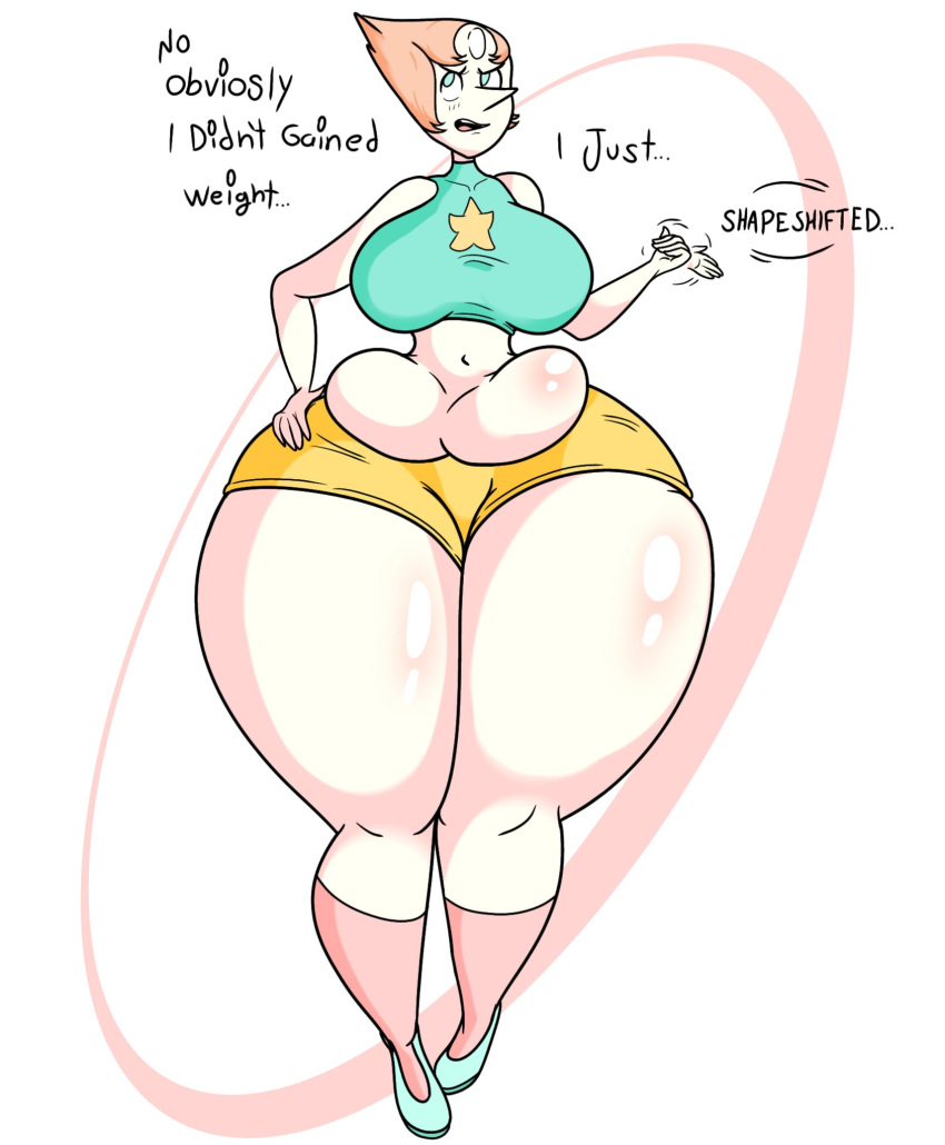 1girls breasts cartoon_network cgkey1 female gem_(species) large_thighs massive_thighs pearl_(steven_universe) steven_universe thighs thighs_bigger_than_head yellow_shorts