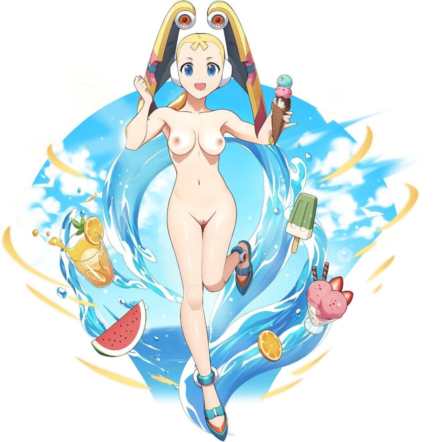 ai_generated beach breasts mega_man mega_man_x mega_man_x_dive navel nude_filter pallette pussy short_hair