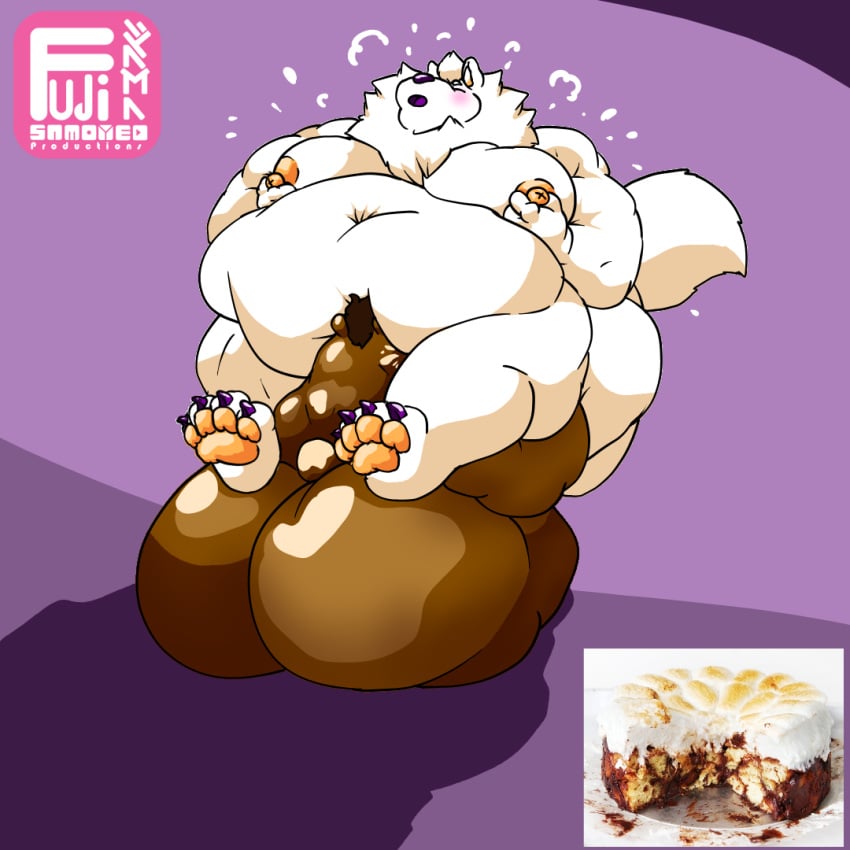 anthro ass bakers_royale barazoku bear belly between_thighs big_belly big_butt bodily_fluids brown_body brown_fur brown_hair canid canine canis carrying cel_shading cinna_(megacoolbear) digital_media_(artwork) domestic_dog duo english_text fluffy fluffy_tail fujiyama_kenhaku fujiyama_samoyed_(artist) fur hair huge_butt hyper hyper_belly hyper_butt male male/male mammal nipples nordic_sled_dog obese obese_anthro obese_male on_shoulders oral overweight overweight_anthro overweight_male samoyed shaded simple_background spitz sweat tail text thick_thighs white_body white_fur yellow_nipples