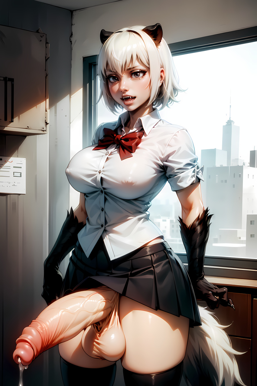 1futa ai_generated cum flaccid futa_only futanari hitomi_uzaki huge_cock killing_bites precum school_uniform solo standing tagme uzaki_hitomi vertiloart