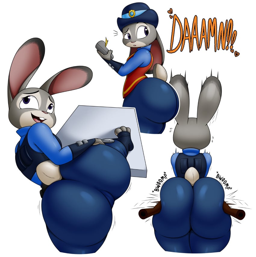 1boy 1girls ? absurd_res ass ass_grab ass_squeeze big_ass bottom_heavy bubble_butt bunny_ears bunny_tail clothing curvy disney fox furry huge_ass jeans judy_hopps large_ass leg_on_table nick_wilde pants police police_uniform thick_thighs wide_hips xmetalhusky yiff zootopia