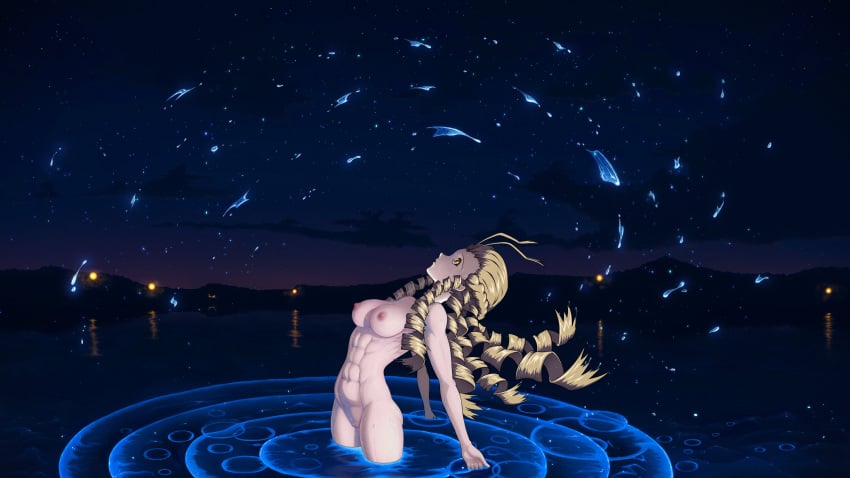 1girls 4k 4k_resolution abs amber_eyes arched_back areolae athletic athletic_female background background_sky bioluminescence blonde_hair captain_katawa clouds coming_out_of_water commission completely_nude completely_nude_female deltoids drill_hair female female_only karin_kanzuki lights long_hair looking_up medium_breasts muscular muscular_arms muscular_body muscular_female navel night nipples nude nude_female reflection ribs ripples scenery scenic scenic_view shaved_crotch shaved_pussy skinny_dipping skyline solo solo_female solo_focus splashing splashing_water stars street_fighter swimming toned toned_arms toned_belly toned_body toned_female toned_stomach wallpaper wallpaper_for_the_brave water water_drop