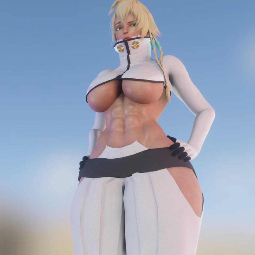 1girls 3d abs alternate_body_type big_breasts bleach blonde_hair breasts crop_top dark-skinned_female dark_skin female_abs female_only fit_female hands_on_hips hentaicore hip_vent large_breasts looking_at_viewer low-angle_view muscle_girl muscular_female navel shiny_skin short_hair sidelocks six_pack solo stomach tattoo thick_thighs tia_harribel toned_female underboob voluptuous wide_hips