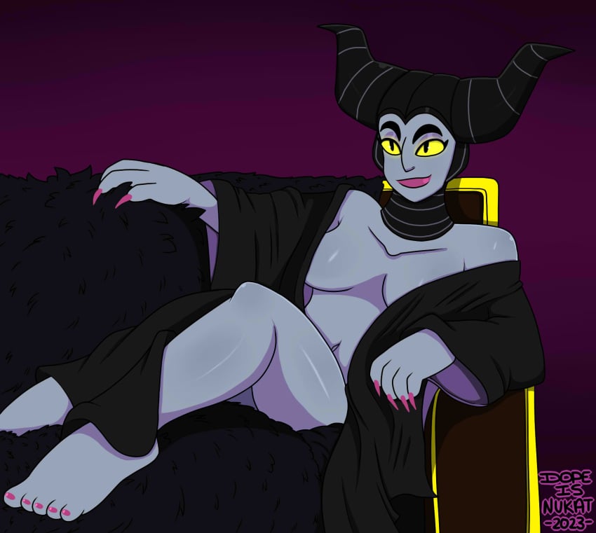 1girls 2023 cleavage cleavage_cutout disney disney_villains dopeisnukat feet female female_only horns maleficent medium_breasts pink_nail pink_nail_polish pink_toenail_polish pink_toenails pinup sleeping_beauty_(1959_film) toes