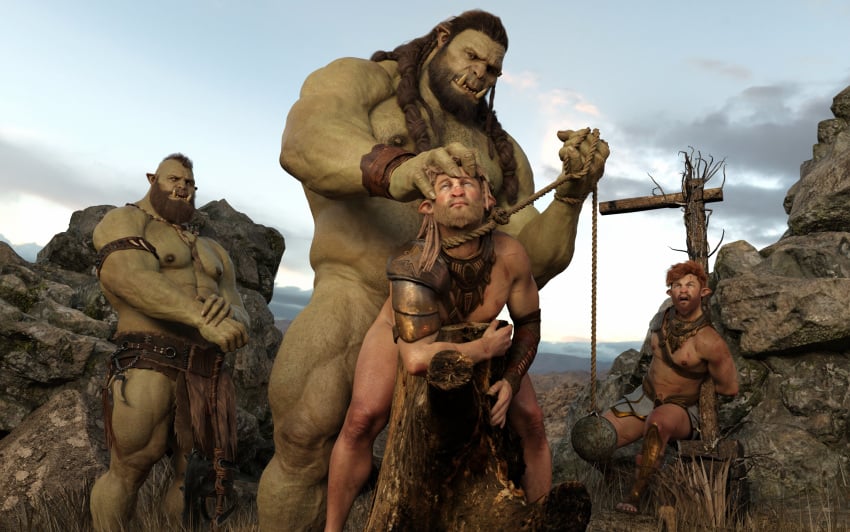 abs armor beard duo facial_hair fangs forced gay hi_res humanoid humanoid_on_humanoid humanoid_pointy_ears lex-icon light_skin light_skinned_male male male/male muscular muscular_humanoid muscular_male nipples orc orc_male party_wipe pauldron pecs size_difference story story_in_description teeth tusks vein veiny_muscles