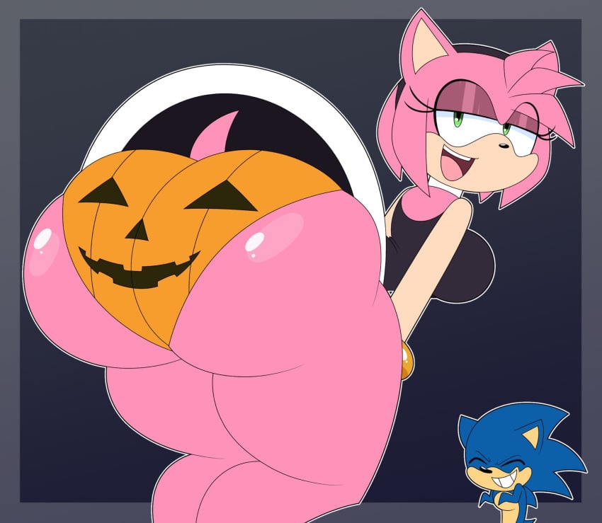 amy_rose ass_focus big_ass big_breasts blakeynsfw clothed female halloween huge_ass panties pumpkin pumpkin_panties sonic_(series) sonic_the_hedgehog