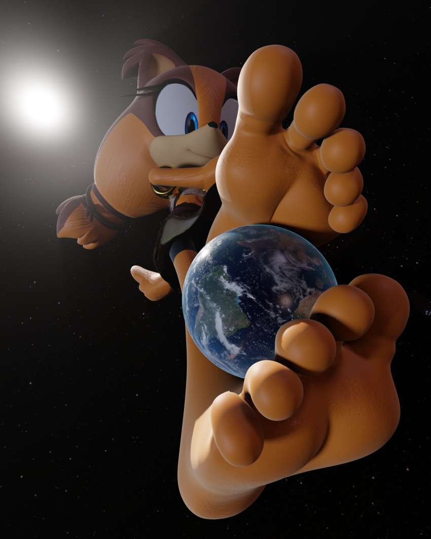 3d_(artwork) 5_toes absurd_res anthro badger barefoot digital_media_(artwork) earth feet feetymcfoot female foot_fetish foot_focus foot_play giantess hi_res humanoid_feet macro mammal mustelid musteline plantigrade sega soles solo sonic_(series) sonic_boom sonic_the_hedgehog_(series) space sticks_the_badger toes