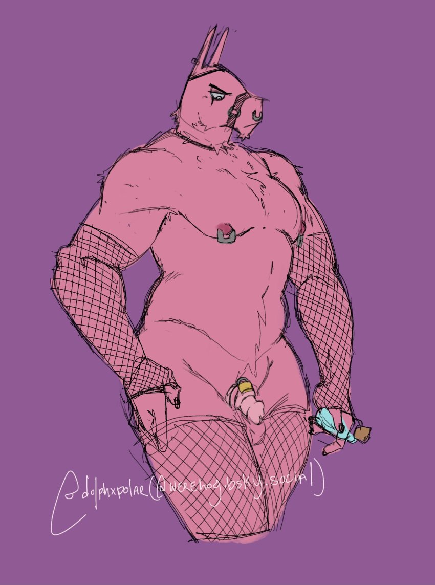 anthro camelid chastity_cage chastity_device dolphxpolar epic_games fishnet fortnite hi_res llama loot_llama_(fortnite) lt._john_llama male mammal muscular piercing slightly_chubby solo