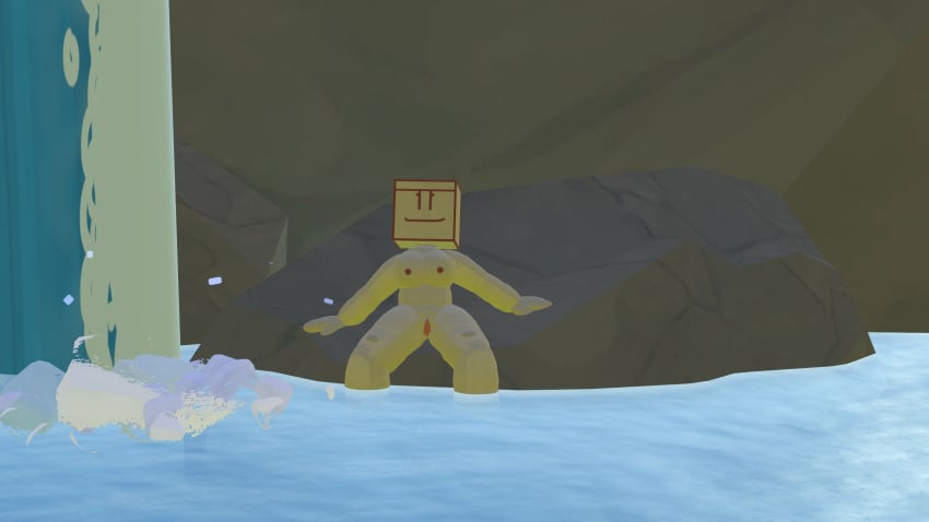 1girls breasts coach_(recroom) nude pussy rec_room sitting_on_rock water waterfall