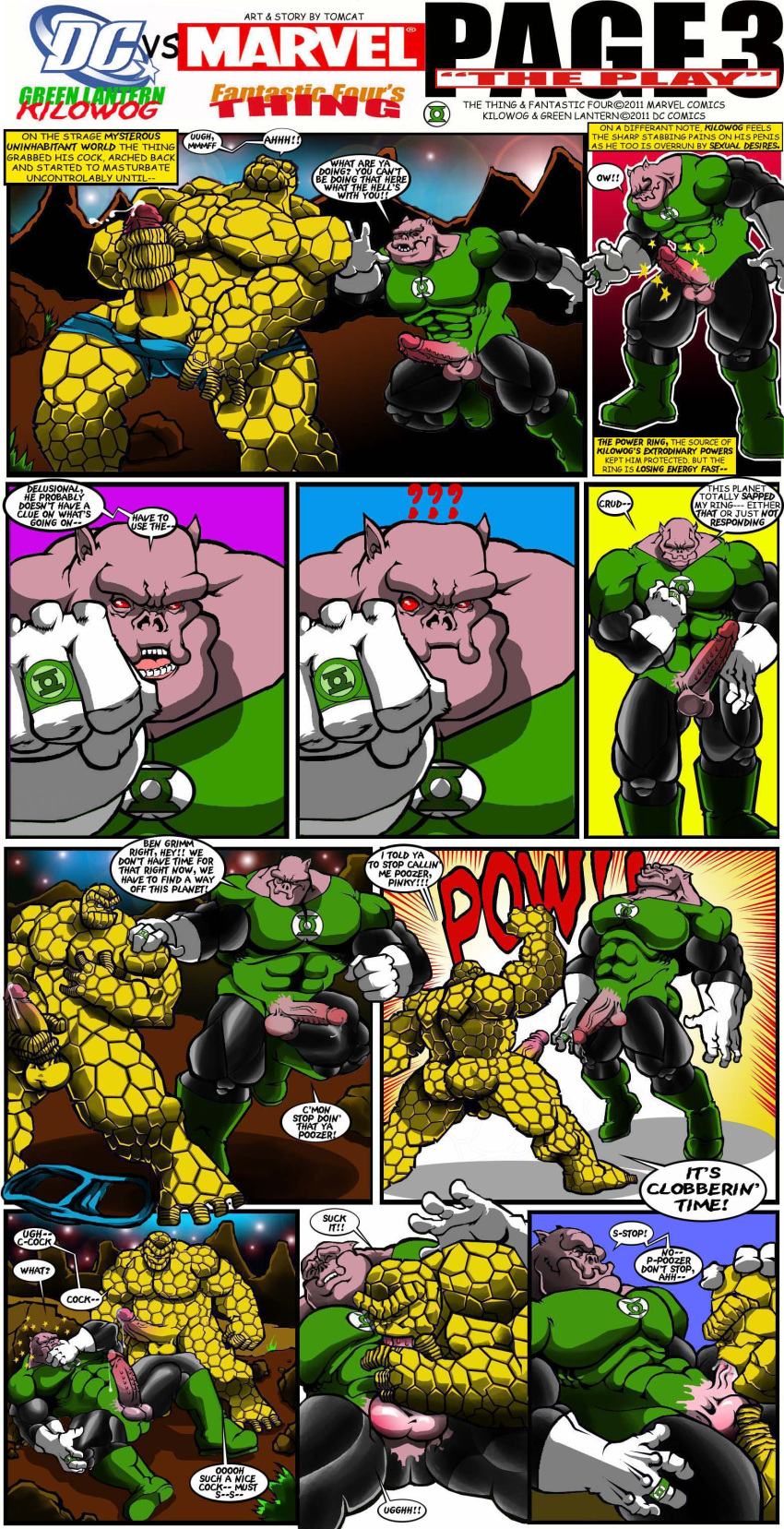 2011 absurd_res alien balls bolovaxian bottomwear bubble clothed clothing comic dialogue duo elemental_creature elemental_humanoid english_text erection fellatio gay genitals hi_res humanoid humanoid_genitalia humanoid_penis kilowog male male/male marvel masturbation mineral_fauna mineral_humanoid nude open_bottomwear open_clothing open_pants oral pants penile penile_masturbation penis punch rock rock_creature rock_humanoid sex text the_thing_(marvel) tomcat_(artist)