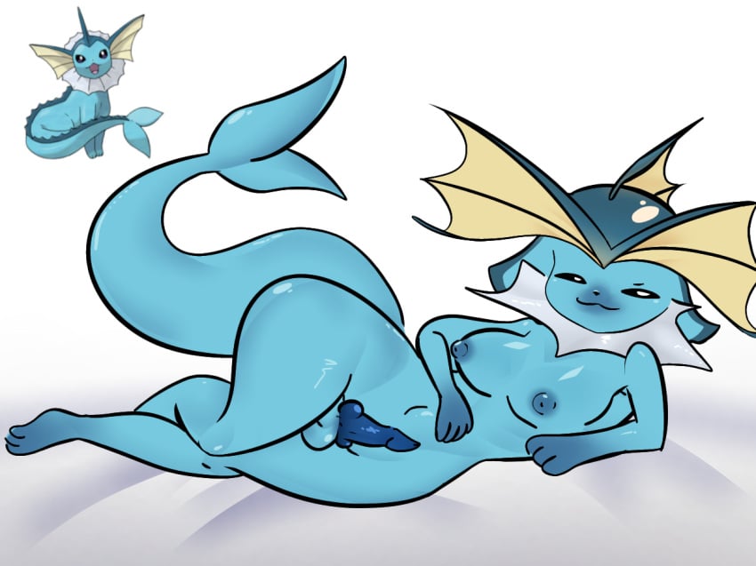 1futa 2d 2d_(artwork) 3_toes 4_fingers :3 animal_nose animal_penis anthro balls bed black_nose blue_body blue_fur blue_hair blue_skin breasts canine eeveelution fish_tail full_body furniture furry futa_only futanari generation_1_pokemon hobin_ humanoid laying_on_bed looking_at_viewer nipples nude nude_futanari pokémon_(species) pokemon pokemon_(species) short_hair smile smug_face solo solo_focus thick thick_thighs vaporeon yiff