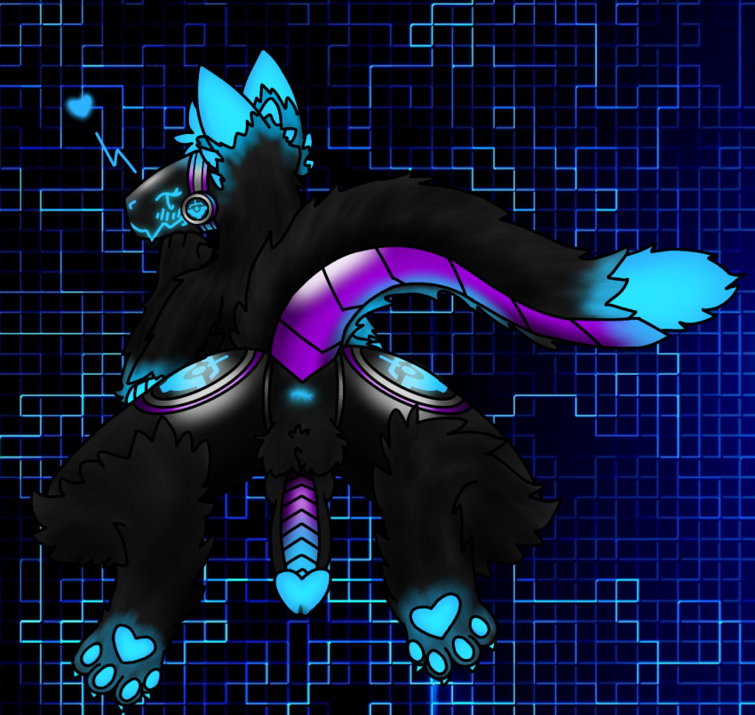 anthro anus anus_focus artemis_(kiwu) ass blush cock_focus genitals glowing glowing_anus glowing_ears glowing_genitalia glowing_paws glowing_penis glowing_tail heart hi_res kiwu knot looking_at_viewer machine male paws penis protogen solo spread_legs spreading