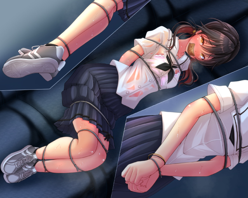 amber_eyes backseat bondage car crying edit frightened gag gagged kidnapped pink_bra school_uniform schoolgirl see-through_top tape_gag teenager wet_clothes zip_tie