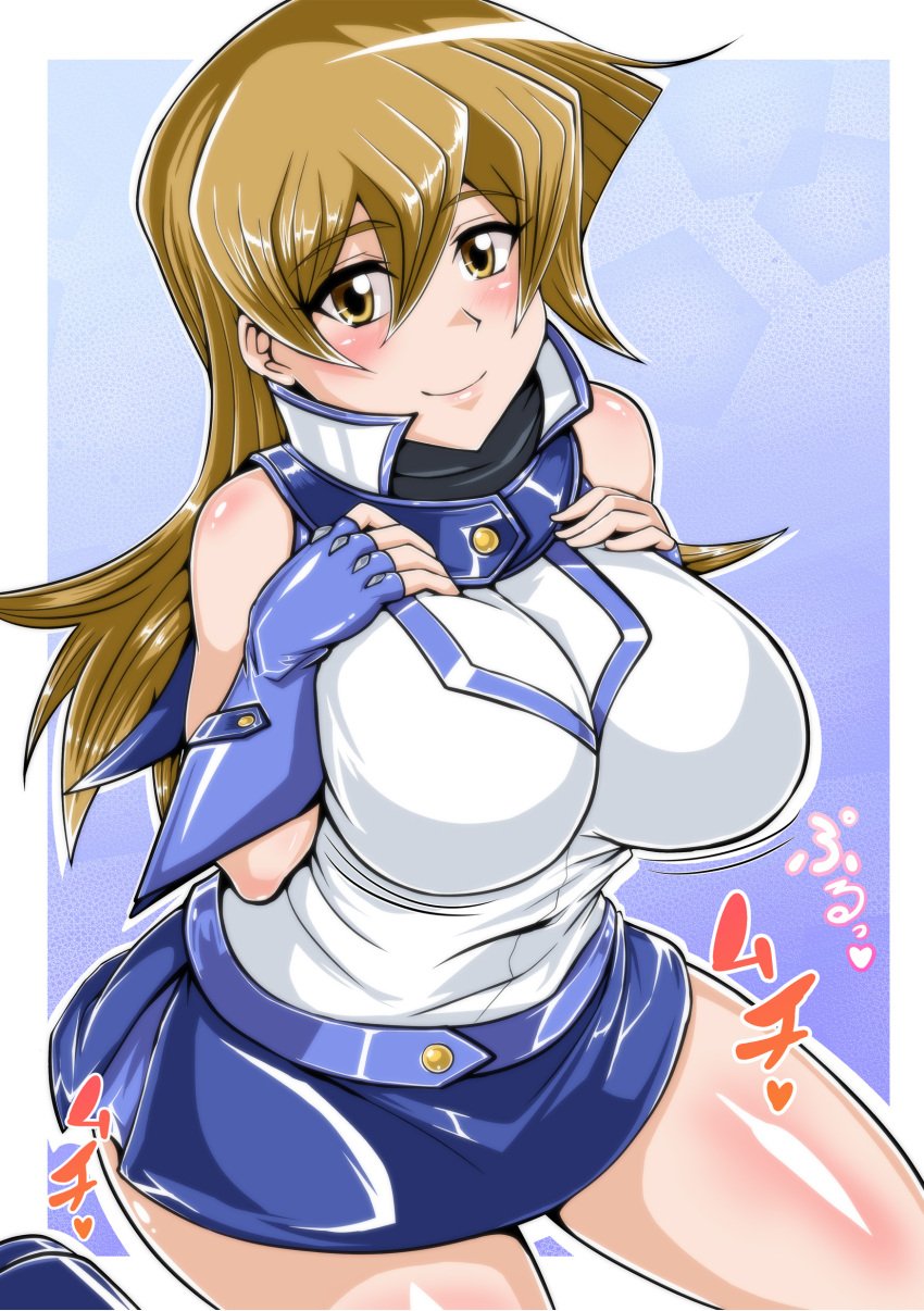 1girls alexis_rhodes big_breasts blonde blonde_female blonde_hair blush blushing blushing_at_viewer looking_at_viewer obelisk_blue_uniform sangyouhaikibutsu_a tenjouin_asuka yu-gi-oh! yu-gi-oh!_gx