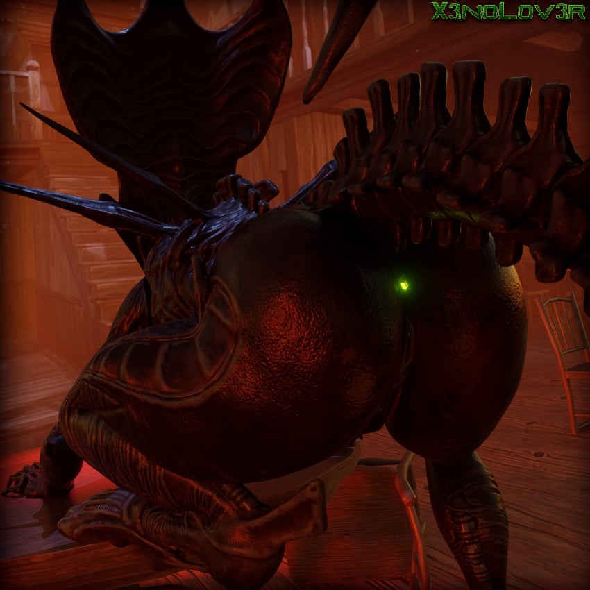 3d alien alien_(franchise) anthro anus ass ass_focus black_body dbd dead_by_daylight female glowing_anus huge_ass kingbigballs monster monster_girl nightmare_waifu pussy tail wide_hips x3no_lover xenomorph xenomorph_queen