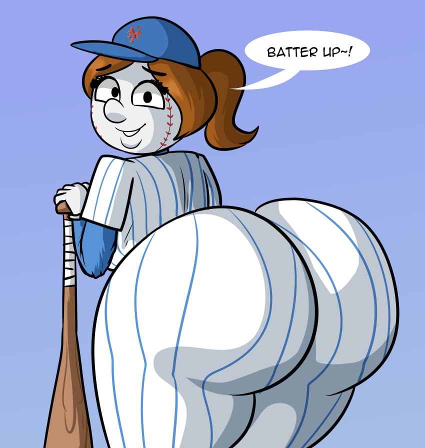 baseball baseball_bat baseball_cap baseball_uniform english_text fat_ass female female_only huge_ass mascot max1mus mrs._met text text_bubble thick_thighs